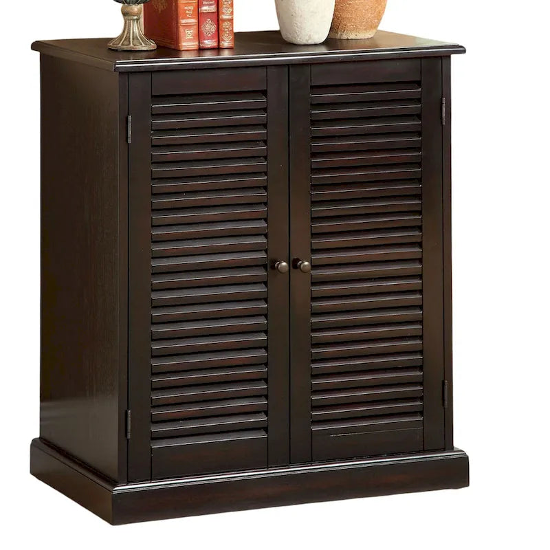 Meuble à chaussures moderne de style transitoire 1 pièce, finition expresso, étagères réglables, portes à persiennes, meuble de rangement pour chaussures