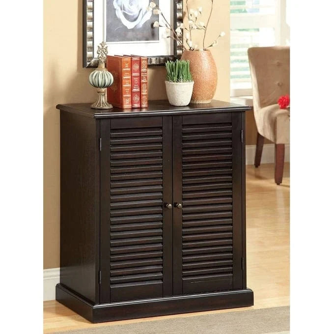 Meuble à chaussures moderne de style transitoire 1 pièce, finition expresso, étagères réglables, portes à persiennes, meuble de rangement pour chaussures