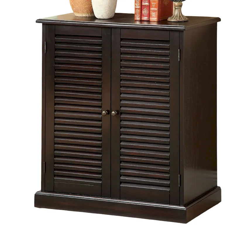 Meuble à chaussures moderne de style transitoire 1 pièce, finition expresso, étagères réglables, portes à persiennes, meuble de rangement pour chaussures