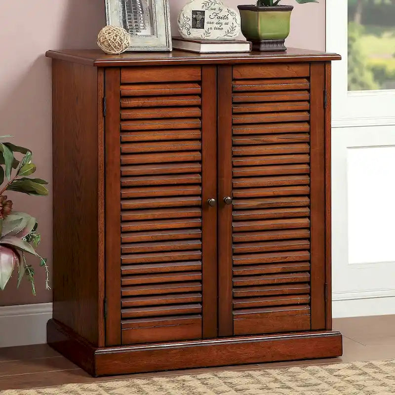 Meuble à chaussures moderne de style transitoire 1 pièce, finition expresso, étagères réglables, portes à persiennes, meuble de rangement pour chaussures