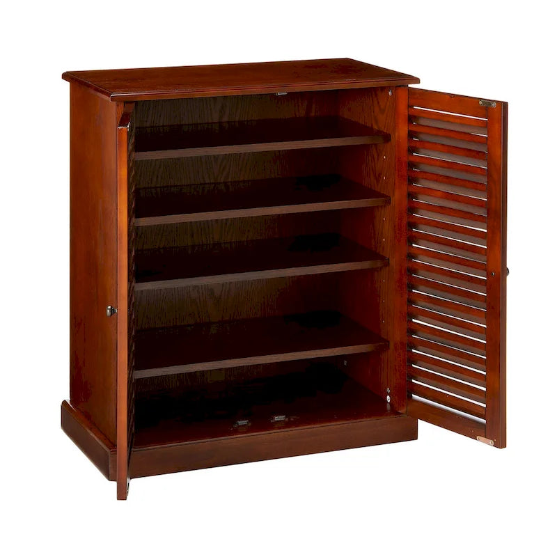 Meuble à chaussures moderne de style transitoire 1 pièce, finition expresso, étagères réglables, portes à persiennes, meuble de rangement pour chaussures
