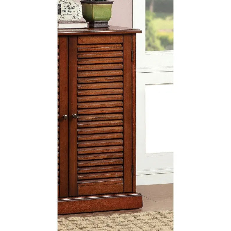 Meuble à chaussures moderne de style transitoire 1 pièce, finition expresso, étagères réglables, portes à persiennes, meuble de rangement pour chaussures