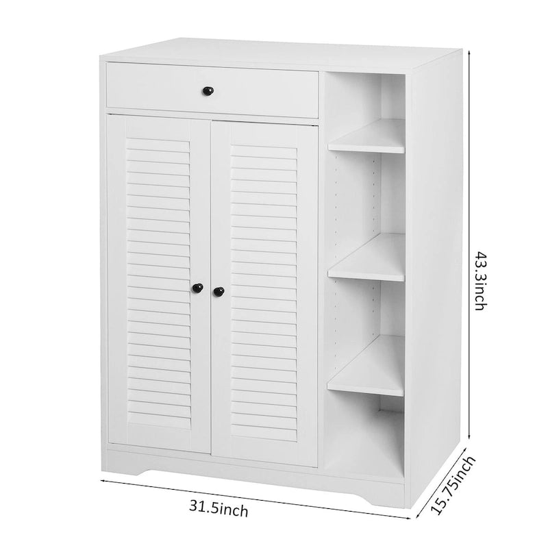Étagère à chaussures autoportante avec 2 portes à persiennes, meuble à chaussures étroit d'entrée avec étagère de rangement réglable et tiroir supérieur