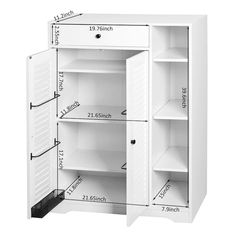 Étagère à chaussures autoportante avec 2 portes à persiennes, meuble à chaussures étroit d'entrée avec étagère de rangement réglable et tiroir supérieur