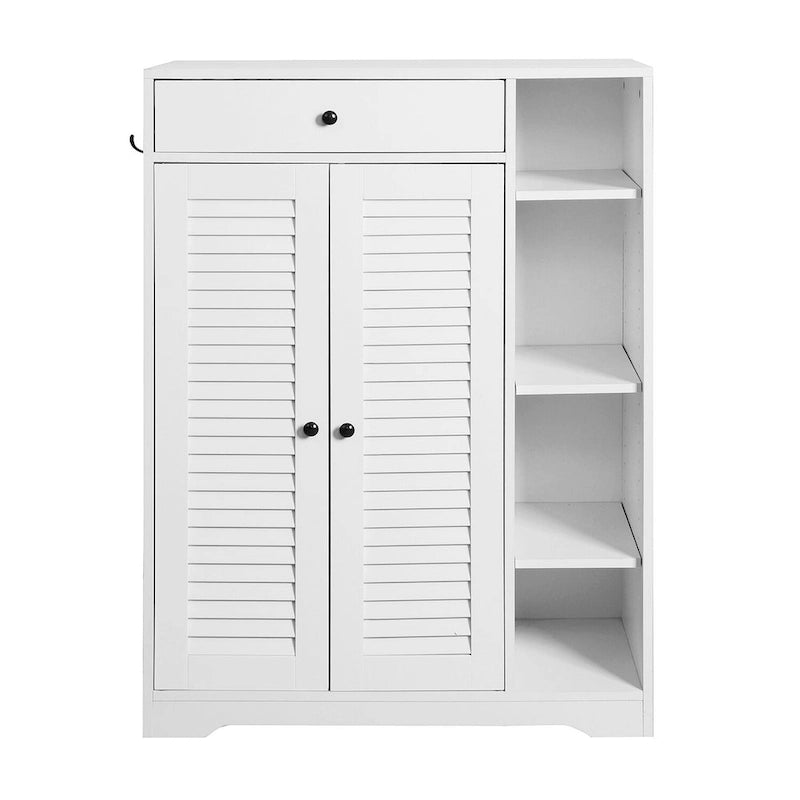 Étagère à chaussures autoportante avec 2 portes à persiennes, meuble à chaussures étroit d'entrée avec étagère de rangement réglable et tiroir supérieur