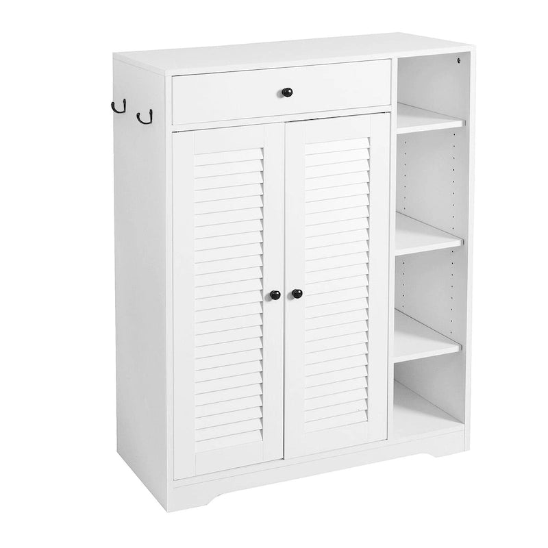 Étagère à chaussures autoportante avec 2 portes à persiennes, meuble à chaussures étroit d'entrée avec étagère de rangement réglable et tiroir supérieur