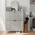 Meuble à chaussures avec 2 tiroirs basculants, meuble de rangement pour chaussures cannelé pour entrée, organisateur de rangement pour chaussures autoportant avec portes ondulées