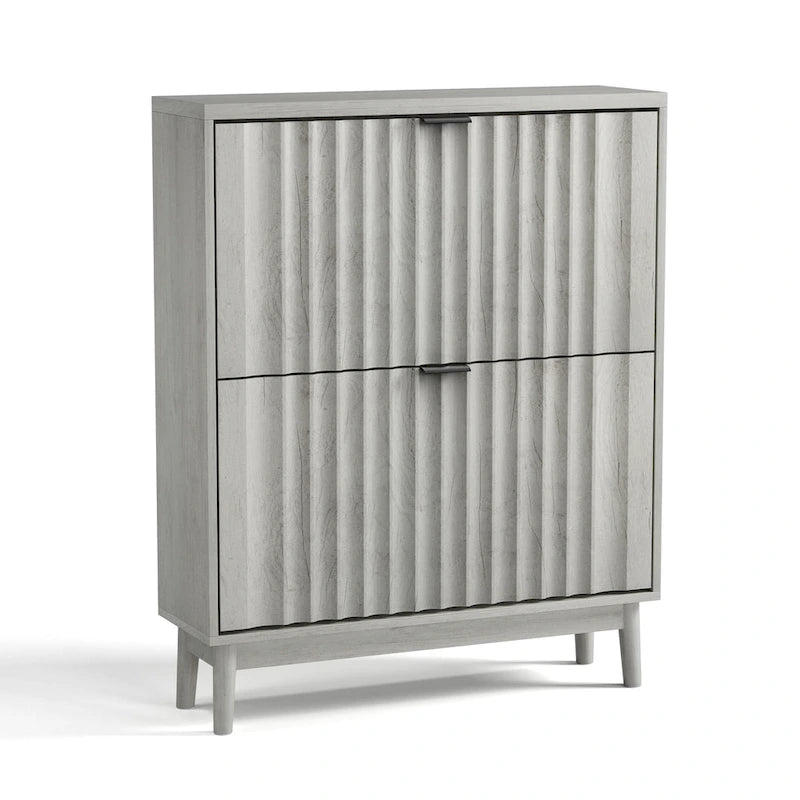Meuble à chaussures avec 2 tiroirs basculants, meuble de rangement pour chaussures cannelé pour entrée, organisateur de rangement pour chaussures autoportant avec portes ondulées