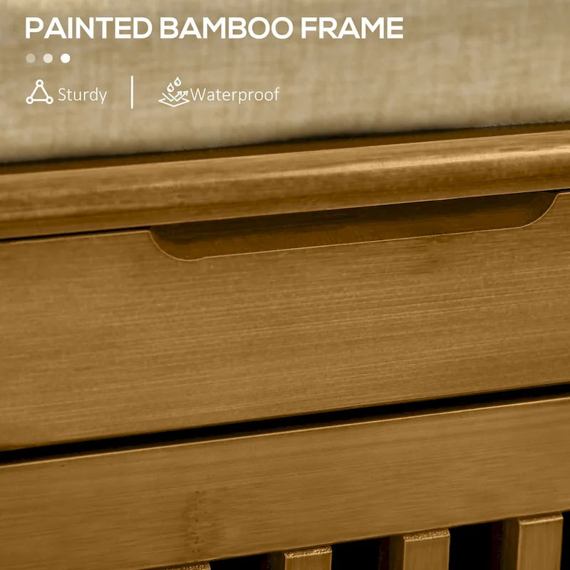 Banc à chaussures avec armoires de rangement, banc d'entrée en bambou avec coussin d'assise, 3 portes