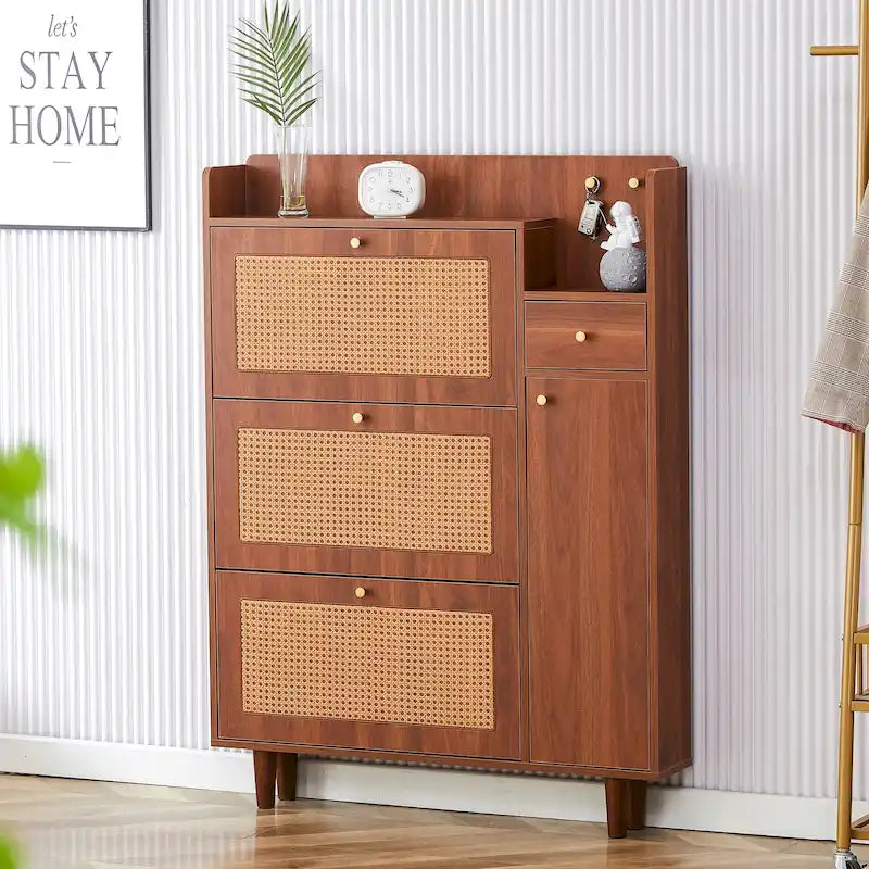 Meuble de rangement minimaliste moderne, meuble à chaussures en rotin japonais, meuble de chevet, petit meuble de maison
