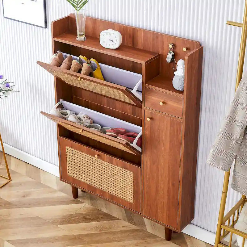 Meuble de rangement minimaliste moderne, meuble à chaussures en rotin japonais, meuble de chevet, petit meuble de maison