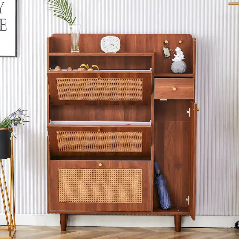 Meuble de rangement minimaliste moderne, meuble à chaussures en rotin japonais, meuble de chevet, petit meuble de maison