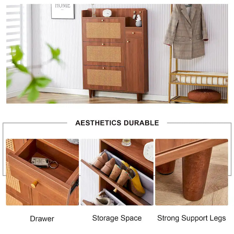 Meuble de rangement minimaliste moderne, meuble à chaussures en rotin japonais, meuble de chevet, petit meuble de maison