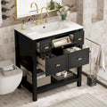 Meuble lavabo de salle de bain 30 po avec évier en céramique, ensemble de vanité autoportant simple avec 5 tiroirs