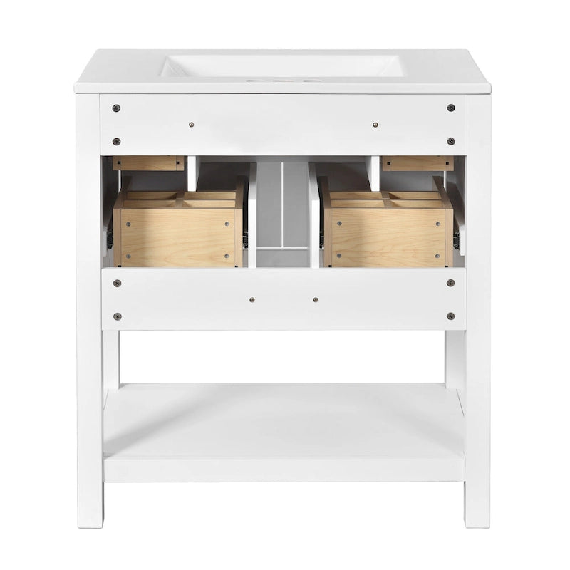 Meuble lavabo de salle de bain 30 po avec évier en céramique, ensemble de vanité autoportant simple avec 5 tiroirs