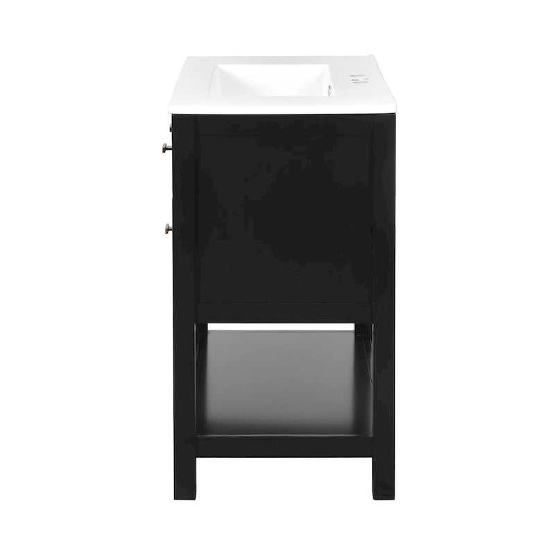 Meuble lavabo de salle de bain 30 po avec évier en céramique, ensemble de vanité autoportant simple avec 5 tiroirs