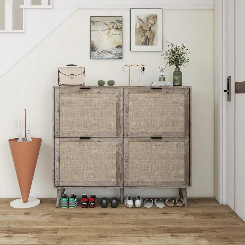 Meuble à chaussures 4 portes, étagère à chaussures moderne autoportante, pour entrée