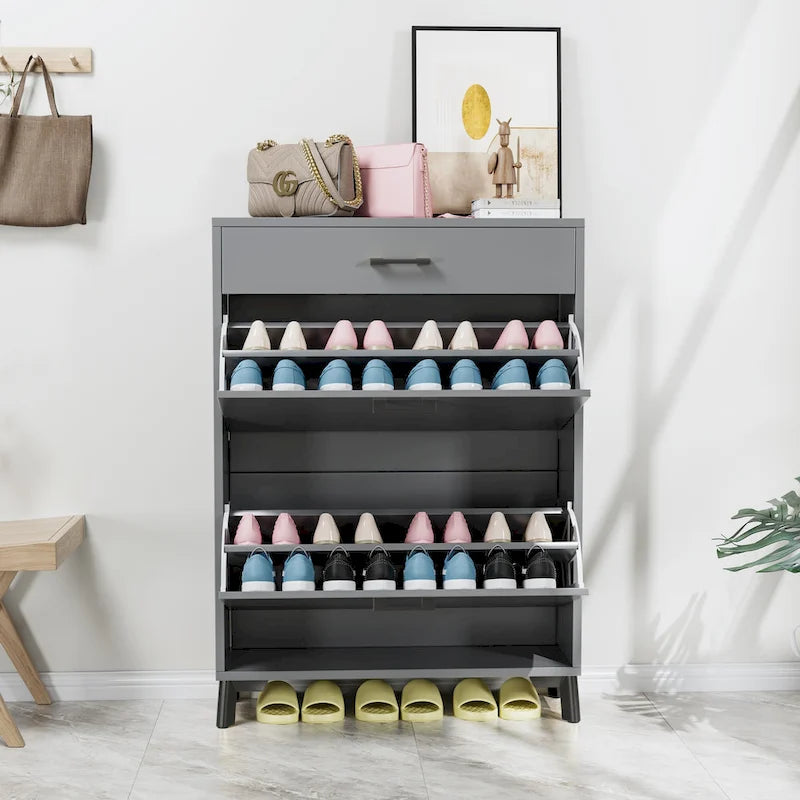 Meuble à chaussures pour entrée, Meuble de rangement pour chaussures autoportant avec 2 tiroirs basculants, Organisateur de rangement pour chaussures caché