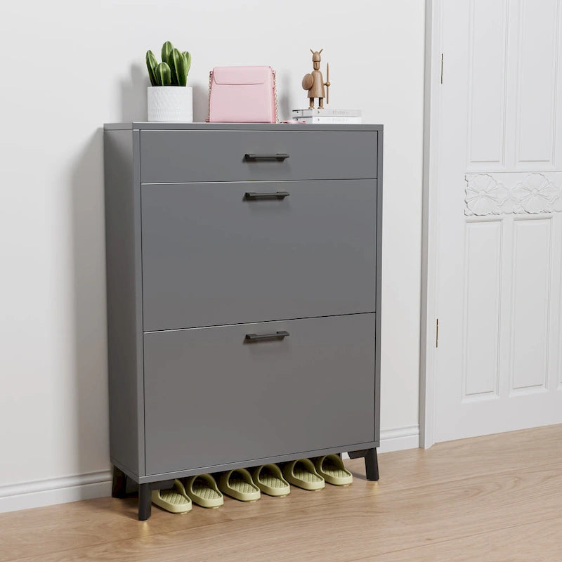 Meuble à chaussures pour entrée, Meuble de rangement pour chaussures autoportant avec 2 tiroirs basculants, Organisateur de rangement pour chaussures caché