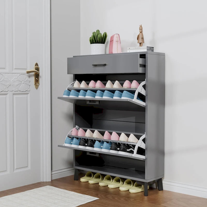 Meuble à chaussures pour entrée, Meuble de rangement pour chaussures autoportant avec 2 tiroirs basculants, Organisateur de rangement pour chaussures caché