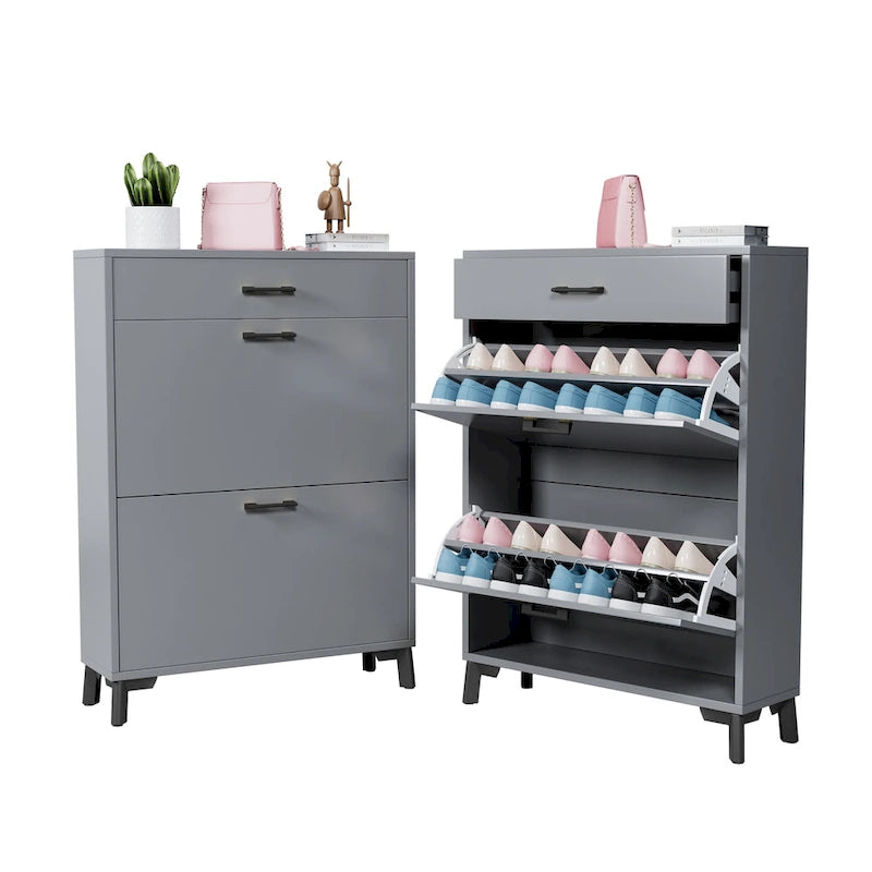 Meuble à chaussures pour entrée, Meuble de rangement pour chaussures autoportant avec 2 tiroirs basculants, Organisateur de rangement pour chaussures caché