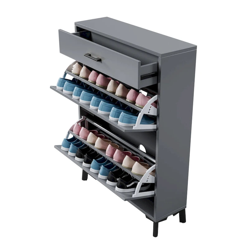 Meuble à chaussures pour entrée, Meuble de rangement pour chaussures autoportant avec 2 tiroirs basculants, Organisateur de rangement pour chaussures caché