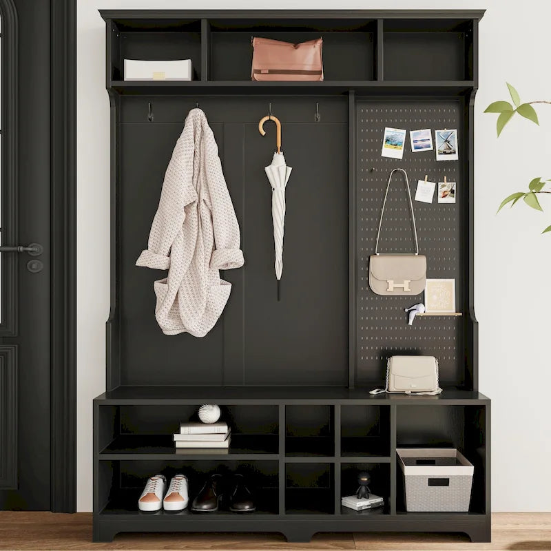 GDFStudio - Meuble d'entrée multifonctionnel Finn avec banc à chaussures, panneau perforé et grand espace de rangement