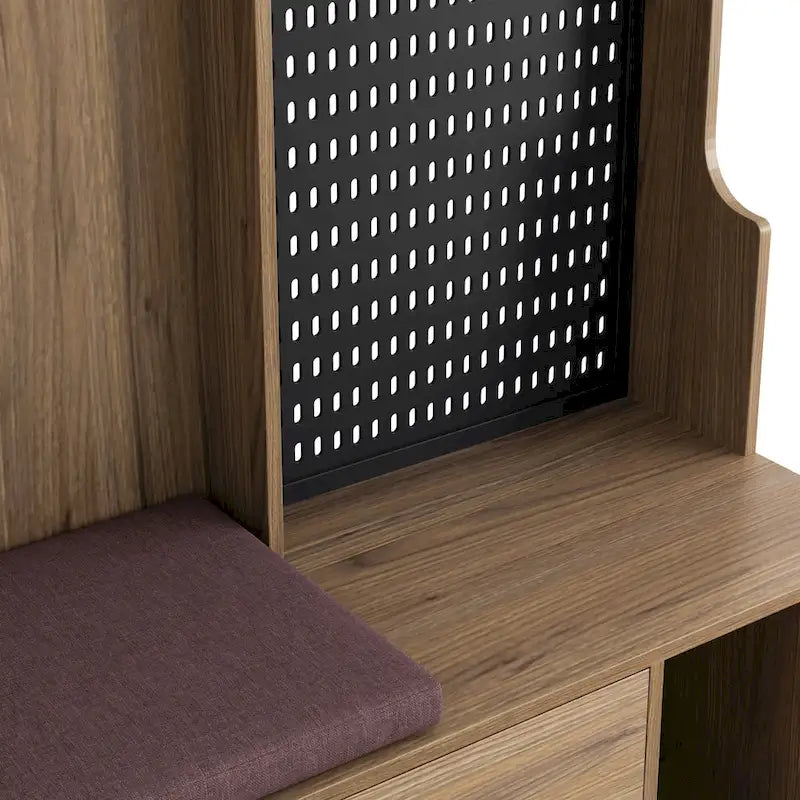 GDFStudio - Meuble d'entrée multifonctionnel Finn avec banc à chaussures, panneau perforé et grand espace de rangement