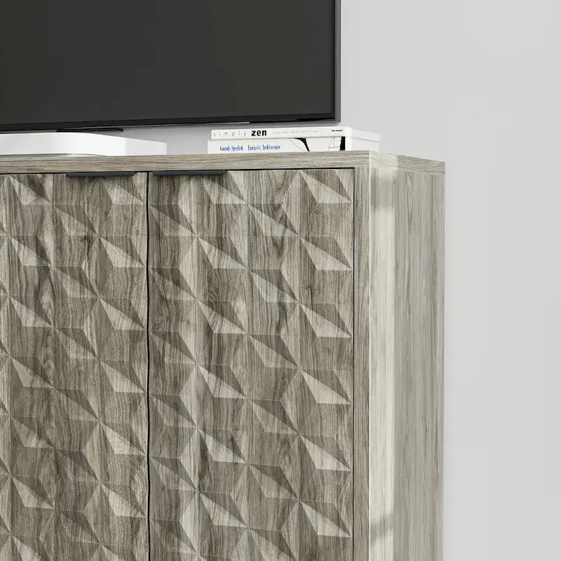 Buffet moderne, buffet avec rangement, armoire de rangement avec 4 portes à motifs losanges en relief