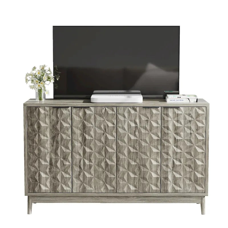 Buffet moderne, buffet avec rangement, armoire de rangement avec 4 portes à motifs losanges en relief