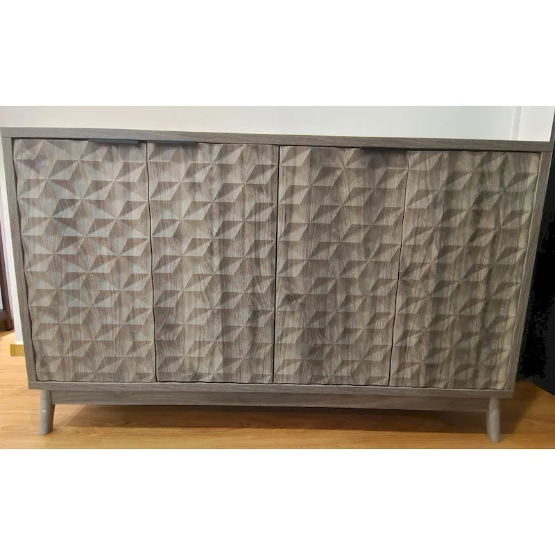 Buffet moderne, buffet avec rangement, armoire de rangement avec 4 portes à motifs losanges en relief