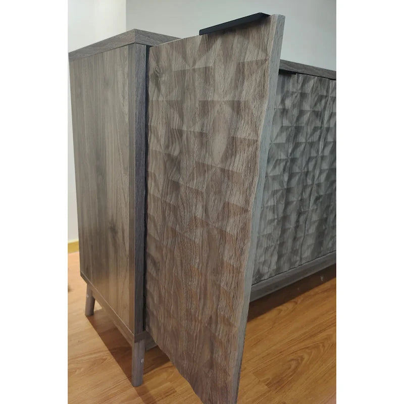Buffet moderne, buffet avec rangement, armoire de rangement avec 4 portes à motifs losanges en relief