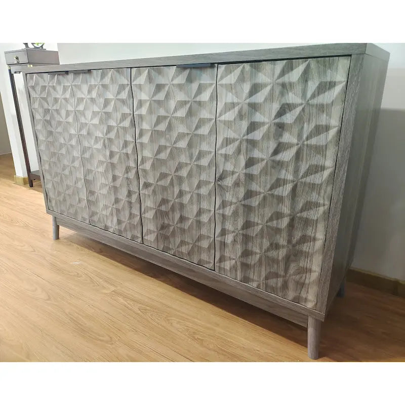Buffet moderne, buffet avec rangement, armoire de rangement avec 4 portes à motifs losanges en relief