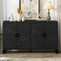 Storage Cabinet Sideboard Wooden Cabinet with Stunning Water Wave Door Design, Rubberwood Veneer and Adjustable Shelves