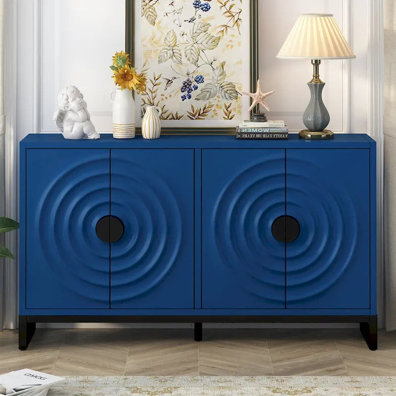Buffet de rangement Armoire en bois avec un superbe design de porte en forme de vague, placage de bois d'hévéa et étagères réglables