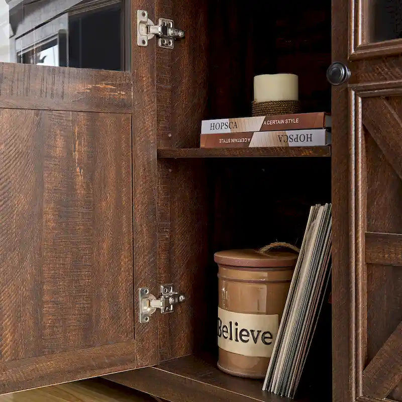 Bahut de ferme avec 3 portes et rangement, buffet de cuisine, meuble de bar à café avec étagère réglable