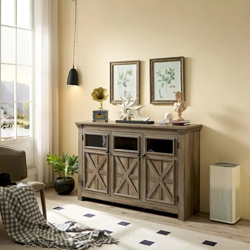Bahut de ferme avec 3 portes et rangement, buffet de cuisine, meuble de bar à café avec étagère réglable