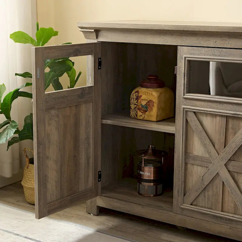 Bahut de ferme avec 3 portes et rangement, buffet de cuisine, meuble de bar à café avec étagère réglable