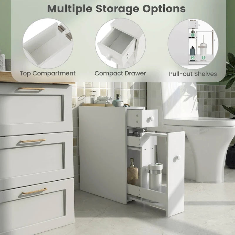 Costway Armoire de Rangement Étroite pour Salle de Bain WC avec