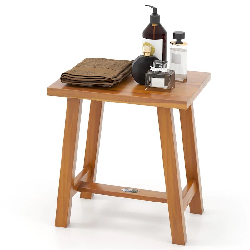 Gymax Banc de douche en teck, tabouret de douche de salle de bain pour rasage des jambes et spa