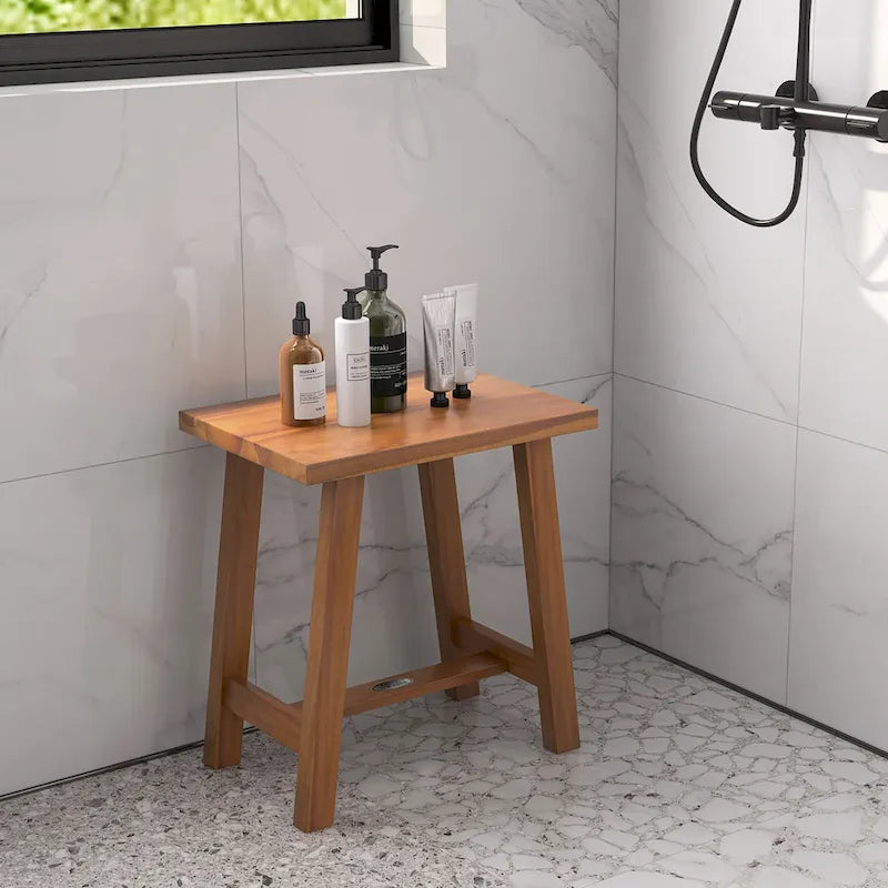 Gymax Banc de douche en teck, tabouret de douche de salle de bain pour rasage des jambes et spa