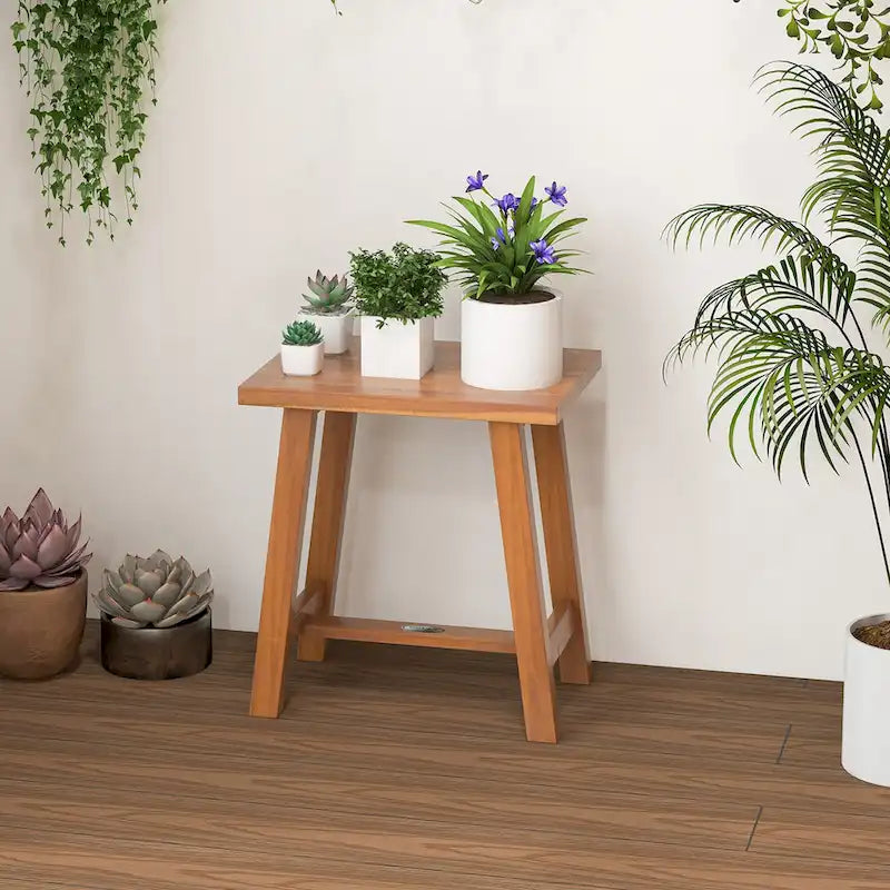 Gymax Banc de douche en teck, tabouret de douche de salle de bain pour rasage des jambes et spa