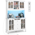 Gymax Armoire de cuisine haute 73 po avec lumières DEL et prise électrique