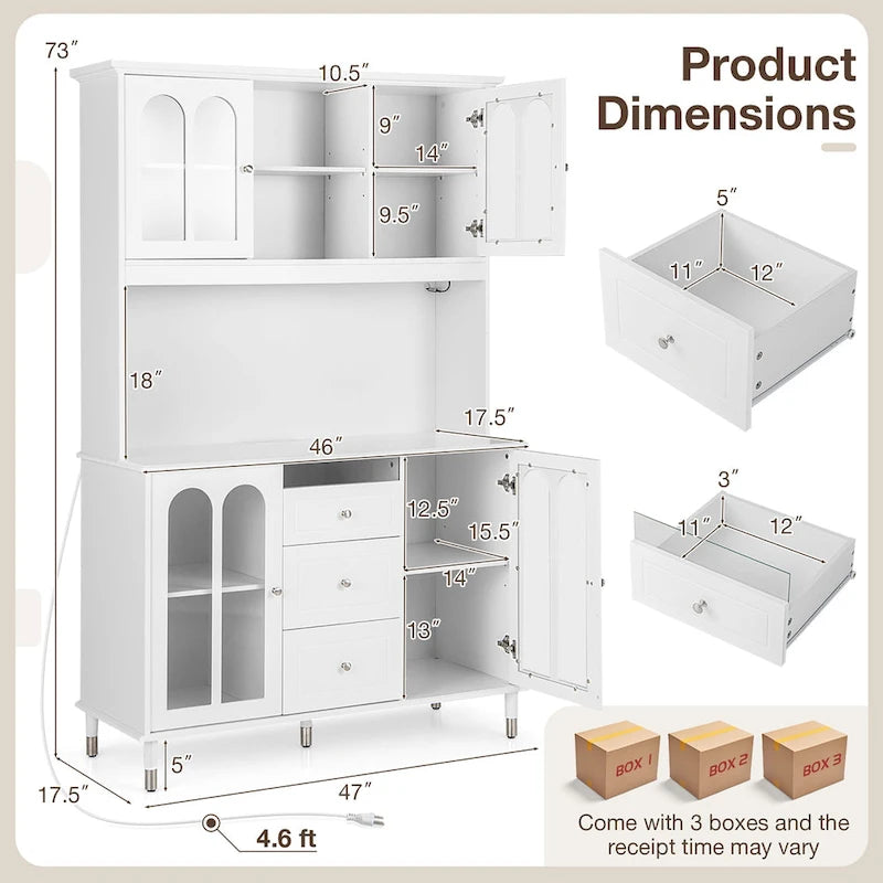 Gymax Armoire de cuisine haute 73 po avec lumières DEL et prise électrique