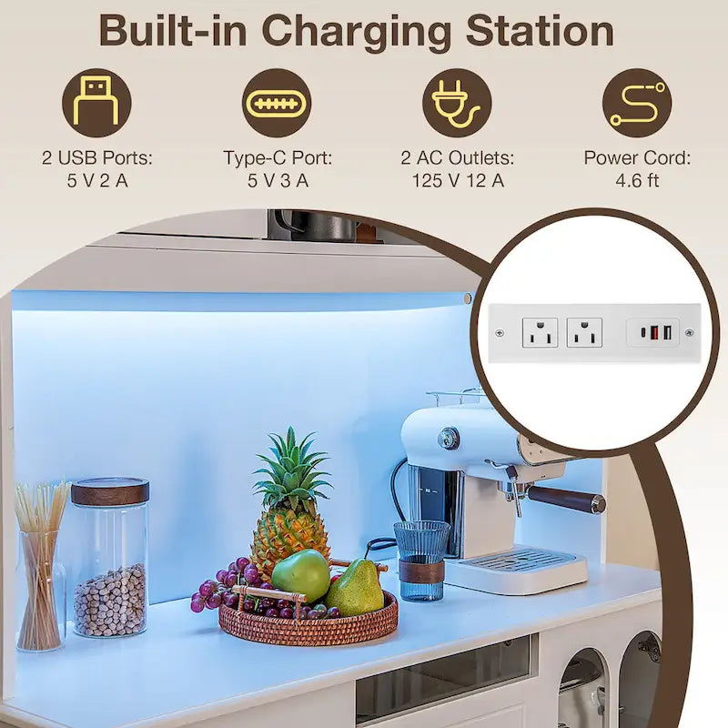 Gymax Armoire de cuisine haute 73 po avec lumières DEL et prise électrique
