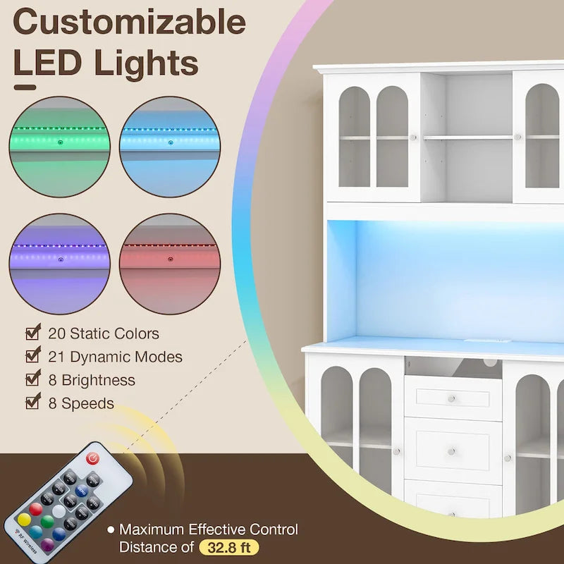 Gymax Armoire de cuisine haute 73 po avec lumières DEL et prise électrique