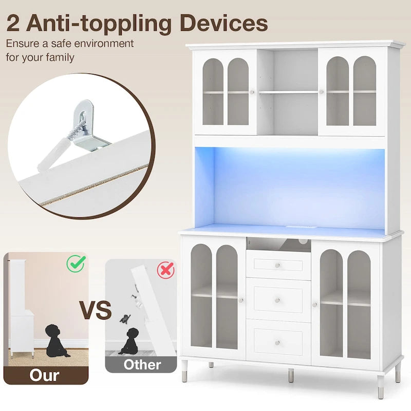 Gymax Armoire de cuisine haute 73 po avec lumières DEL et prise électrique