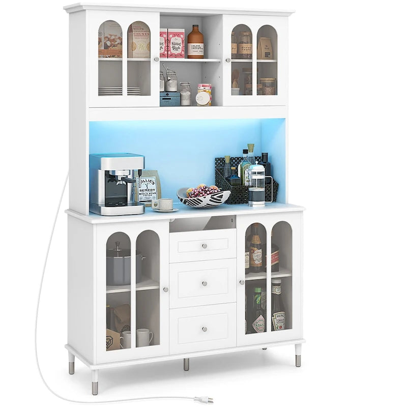 Gymax Armoire de cuisine haute 73 po avec lumières DEL et prise électrique