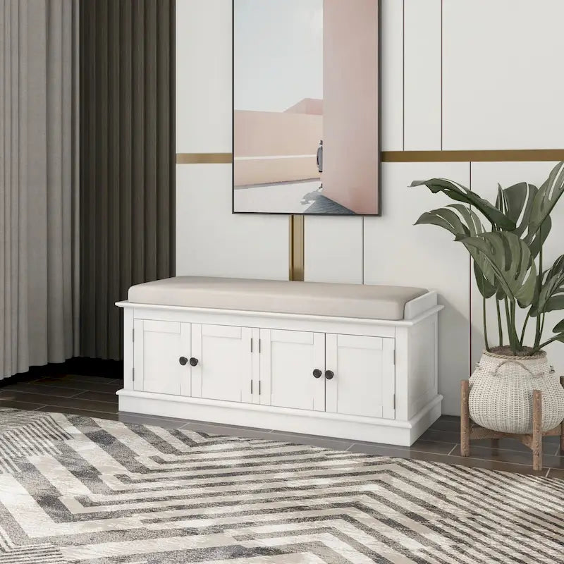 Banc de rangement pour couloir avec 4 portes et étagères réglables, meuble à chaussures d'entrée de 108,5 cm avec coussin amovible pour salon