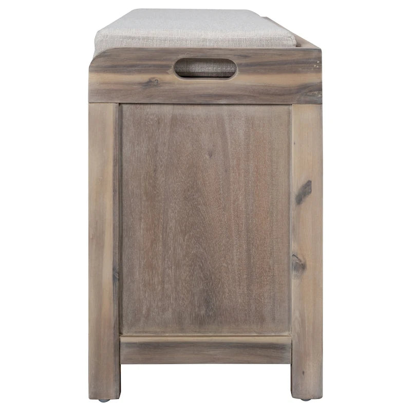 Banc de rangement en bois avec 1 panier amovible et 2 tiroirs, tabouret à chaussures entièrement assemblé 32 banc d'entrée avec coussin amovible